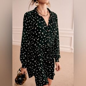 SEZANE Leana Floral Collared Button Front Long Sleeve Flowy Dress Size 4 (36 FR)